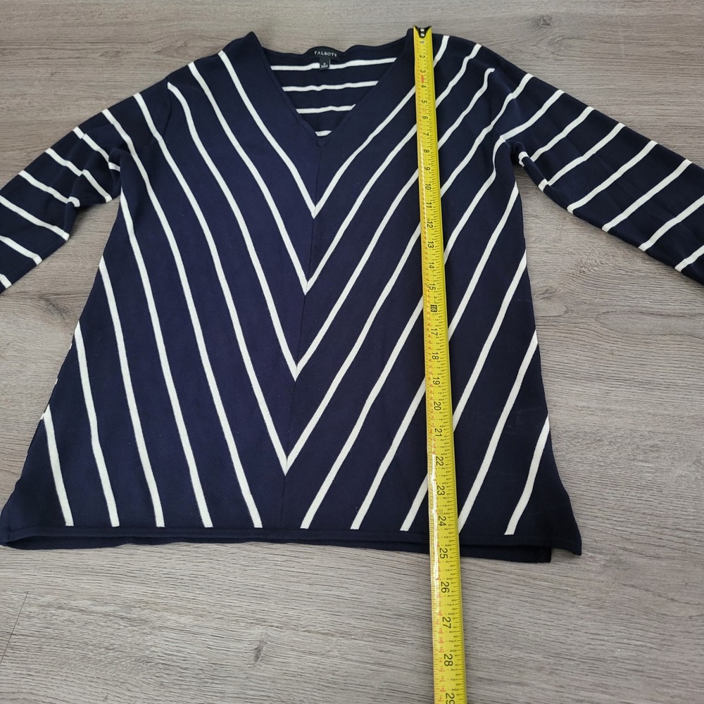Talbots Womens Navy Blue White Striped Chevron V-Neck Knit Sweater Preppy Size S - Picture 7 of 8